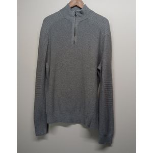 Express Pullover Knit Sweater Men Sze XL Gray High Neck 1/4 Zip 100% Cotton Fall